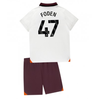 Otroški Nogometni dresi Manchester City Phil Foden #47 Gostujoči 2023-24 Kratek Rokav (+ Kratke hlače)